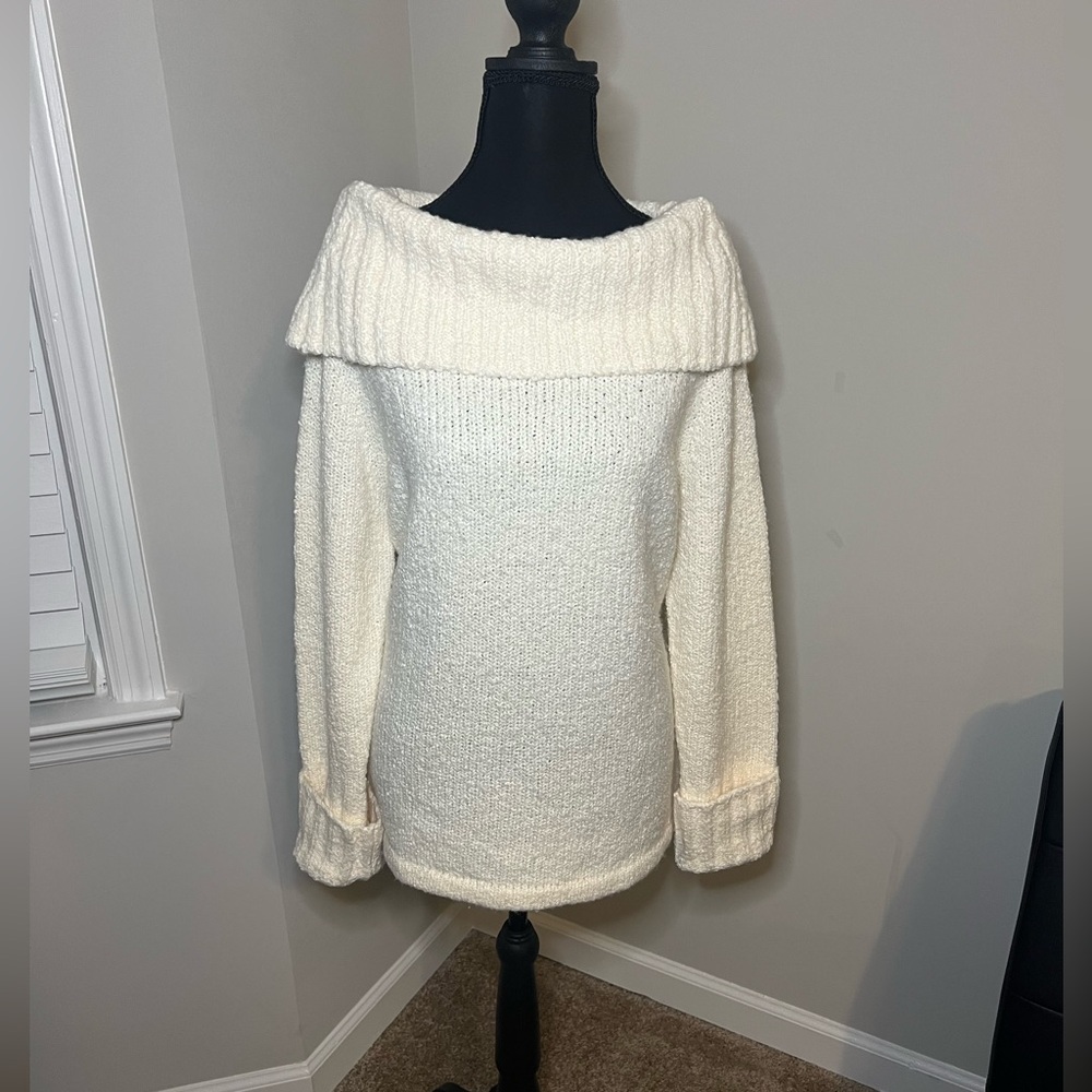Jones Sport Cozy Off-Shoulder Cream Sweater